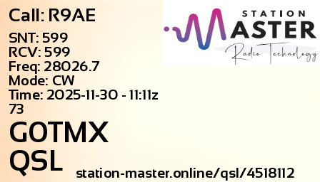 QSL Card for G0TMX QSO with R9AE