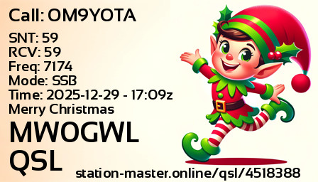 QSL Card for MW0GWL QSO with OM9YOTA