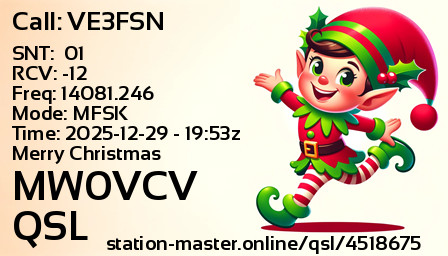 QSL Card for MW0VCV QSO with VE3FSN
