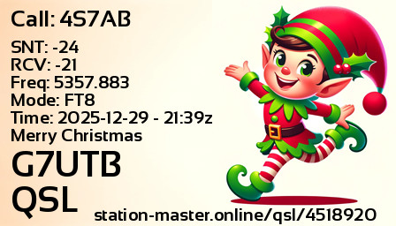 QSL Card for G7UTB QSO with 4S7AB