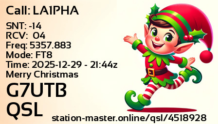 QSL Card for G7UTB QSO with LA1PHA