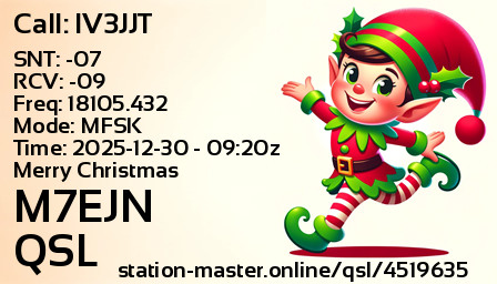 QSL Card for M7EJN QSO with IV3JJT