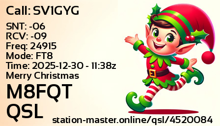 QSL Card for M8FQT QSO with SV1GYG