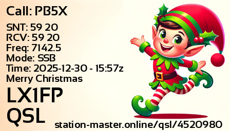 QSL Card for LX1FP QSO with PB5X