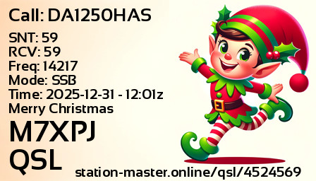 QSL Card for M7XPJ QSO with DA1250HAS