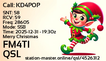 QSL Card for FM4TI QSO with KD4POP