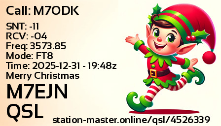 QSL Card for M7EJN QSO with M7ODK