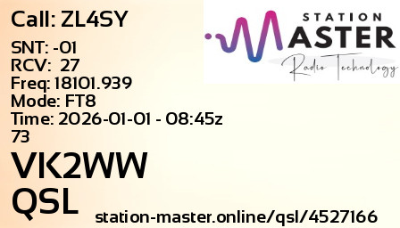 QSL Card for VK2WW QSO with ZL4SY