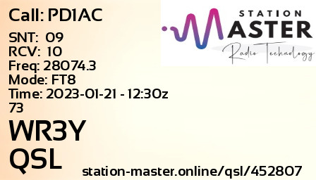 QSL Card for WR3Y QSO with PD1AC