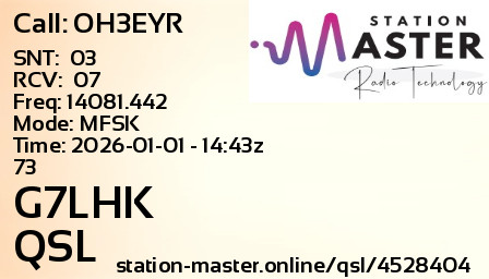 QSL Card for G7LHK QSO with OH3EYR