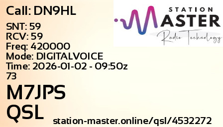 QSL Card for M7JPS QSO with DN9HL