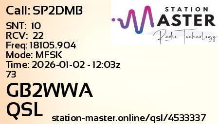 QSL Card for GB2WWA QSO with SP2DMB