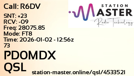 QSL Card for PD0MDX QSO with R6DV