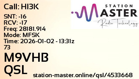 QSL Card for M9VHB QSO with HI3K