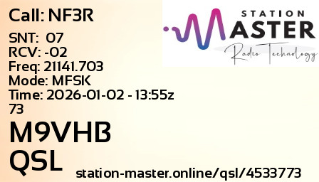 QSL Card for M9VHB QSO with NF3R