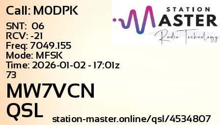 QSL Card for MW7VCN QSO with M0DPK