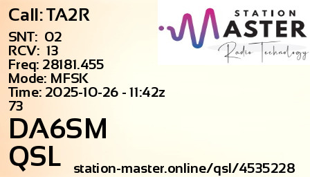 QSL Card for DA6SM QSO with TA2R