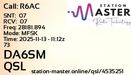 QSL Card for DA6SM QSO with R6AC
