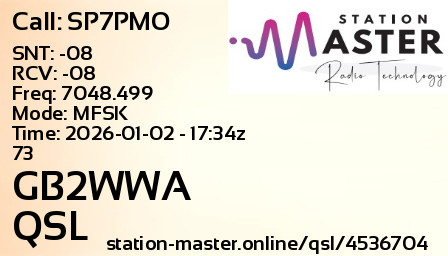 QSL Card for GB2WWA QSO with SP7PMO