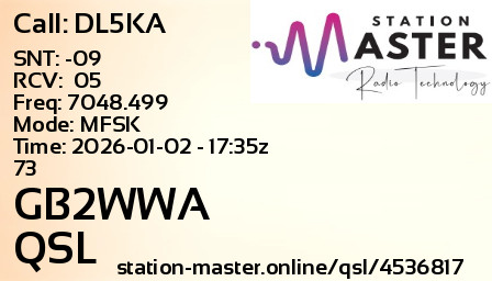 QSL Card for GB2WWA QSO with DL5KA