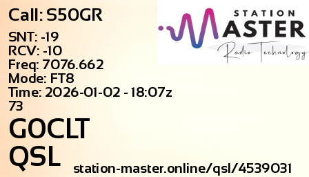 QSL Card for G0CLT QSO with S50GR