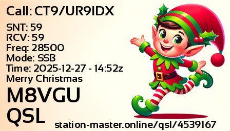 QSL Card for M8VGU QSO with CT9/UR9IDX