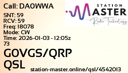 QSL Card for G0VGS/QRP QSO with DA0WWA