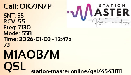 QSL Card for M1AOB/M QSO with OK7JN/P