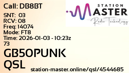 QSL Card for GB50PUNK QSO with DB8BT