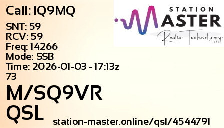 QSL Card for M/SQ9VR QSO with IQ9MQ