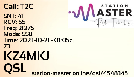QSL Card for KZ4MKJ QSO with T2C