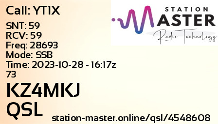 QSL Card for KZ4MKJ QSO with YT1X