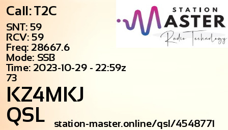 QSL Card for KZ4MKJ QSO with T2C