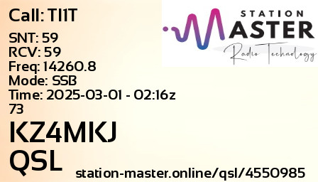 QSL Card for KZ4MKJ QSO with TI1T
