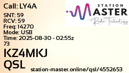 QSL Card for KZ4MKJ QSO with LY4A