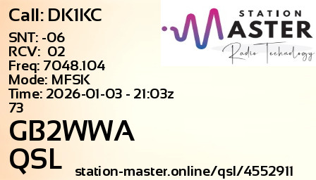 QSL Card for GB2WWA QSO with DK1KC