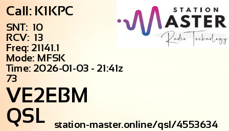 QSL Card for VE2EBM QSO with K1KPC