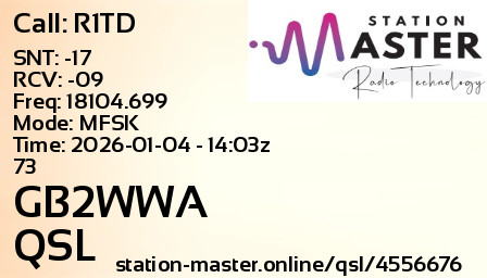 QSL Card for GB2WWA QSO with R1TD