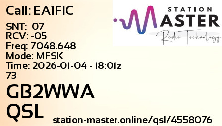 QSL Card for GB2WWA QSO with EA1FIC