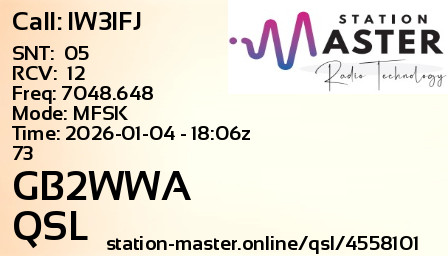 QSL Card for GB2WWA QSO with IW3IFJ