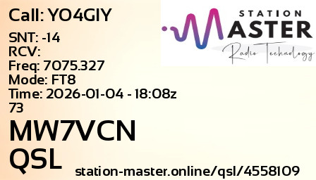 QSL Card for MW7VCN QSO with YO4GIY