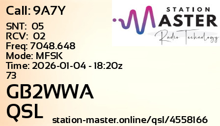 QSL Card for GB2WWA QSO with 9A7Y