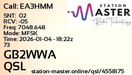 QSL Card for GB2WWA QSO with EA3HMM