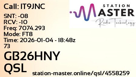 QSL Card for GB26HNY QSO with IT9JNC
