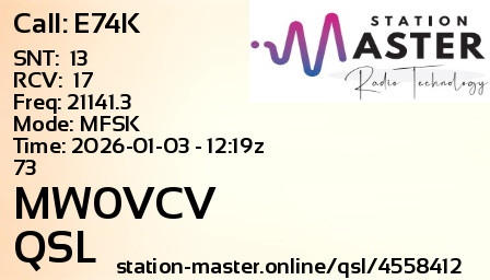 QSL Card for MW0VCV QSO with E74K