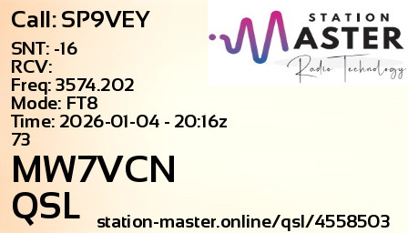 QSL Card for MW7VCN QSO with SP9VEY
