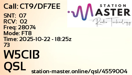 QSL Card for W5CIB QSO with CT9/DF7EE