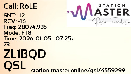QSL Card for ZL1BQD QSO with R6LE