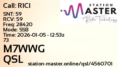 QSL Card for M7WWG QSO with R1CI