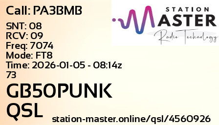 QSL Card for GB50PUNK QSO with PA3BMB